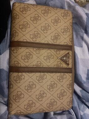 GUESS Brown Logo Zip-Around passport holder and wallet